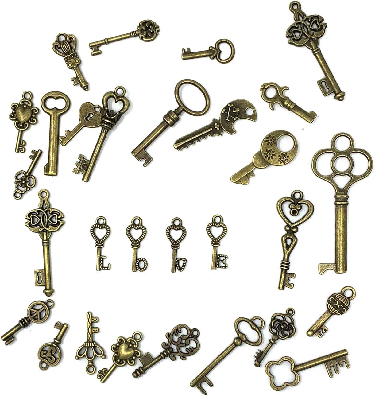 125 PCS Vintage Skeleton Key Set Charms, JIALEEY Mixed Antique Style Bronze Brass for Pendant DIY Jewelry Making Wedding Party Favors