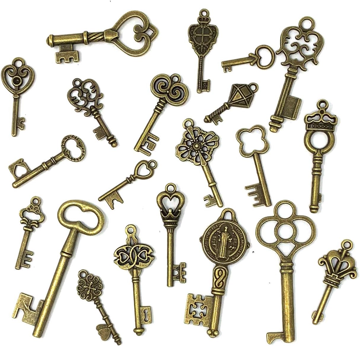125 PCS Vintage Skeleton Key Set Charms, JIALEEY Mixed Antique Style Bronze Brass for Pendant DIY Jewelry Making Wedding Party Favors