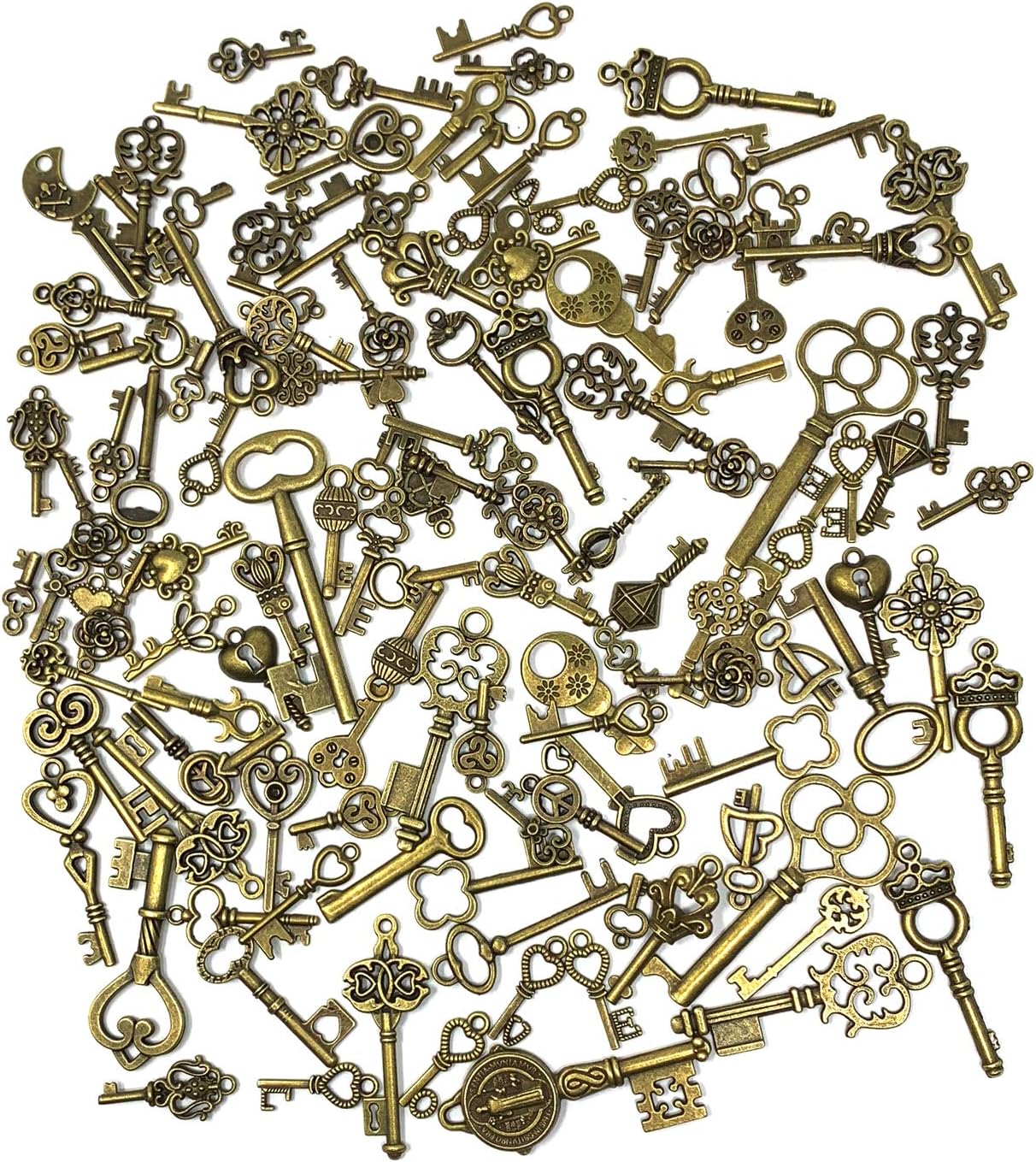 125 PCS Vintage Skeleton Key Set Charms, JIALEEY Mixed Antique Style Bronze Brass for Pendant DIY Jewelry Making Wedding Party Favors